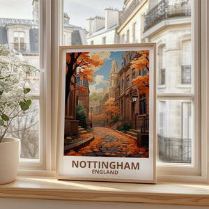 Nottingham Travel Print England Poster United Kingdom Wall Art Great Britain Illustration Nottingham Poster Home Decor Birthday Gift