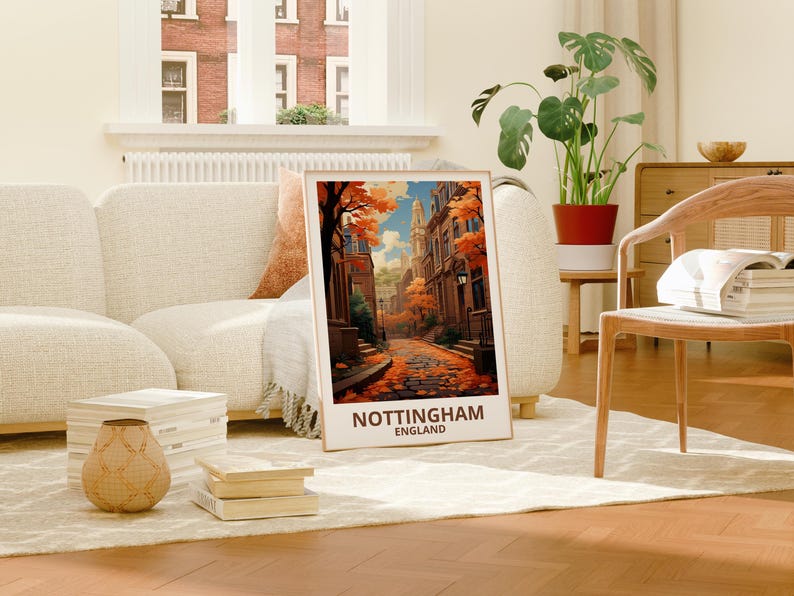 Nottingham Travel Print England Poster United Kingdom Wall Art Great Britain Illustration Nottingham Poster Home Decor Birthday Gift