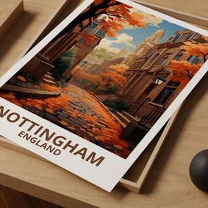 Nottingham Travel Print England Poster United Kingdom Wall Art Great Britain Illustration Nottingham Poster Home Decor Birthday Gift