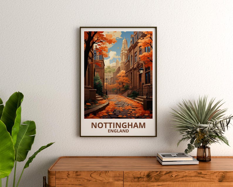 Nottingham Travel Print England Poster United Kingdom Wall Art Great Britain Illustration Nottingham Poster Home Decor Birthday Gift