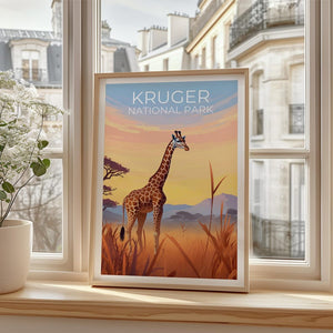 Kruger National Park Travel Print African Safari Poster South Africa Wall Art Africa Illustration Kruger Poster Home Decor Birthday Gift