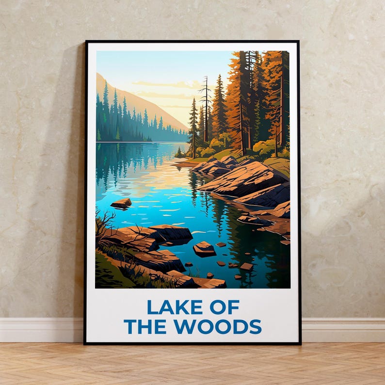 Lake of the Woods Travel Print Minnesota Poster Canada Wall Art Ontario Illustration Lake Poster Home Decor Birthday Gift