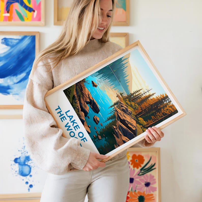 Lake of the Woods Travel Print Minnesota Poster Canada Wall Art Ontario Illustration Lake Poster Home Decor Birthday Gift