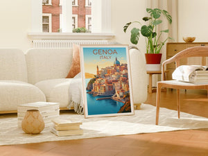 Genoa Travel Print, Italy Poster, Europe Wall Art, Harbor Illustration, Genoa Poster, Home Decor, Birthday Gift
