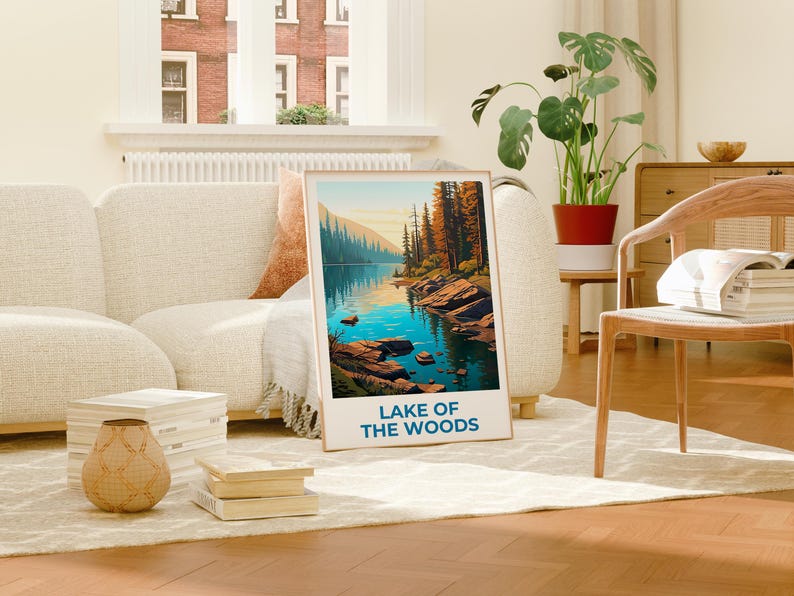 Lake of the Woods Travel Print Minnesota Poster Canada Wall Art Ontario Illustration Lake Poster Home Decor Birthday Gift