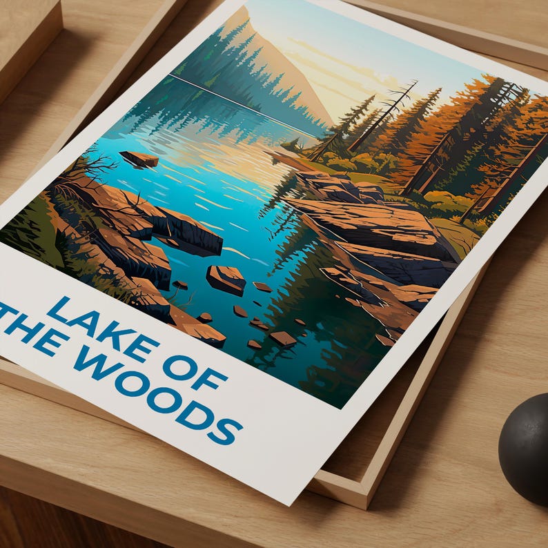 Lake of the Woods Travel Print Minnesota Poster Canada Wall Art Ontario Illustration Lake Poster Home Decor Birthday Gift