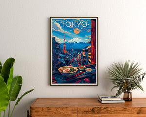 Tokyo Poster, Japan Travel Print, Japanese Ramen Art, Mount Fuji Illustration, Landscape Poster, Home Decor, Birthday Gift