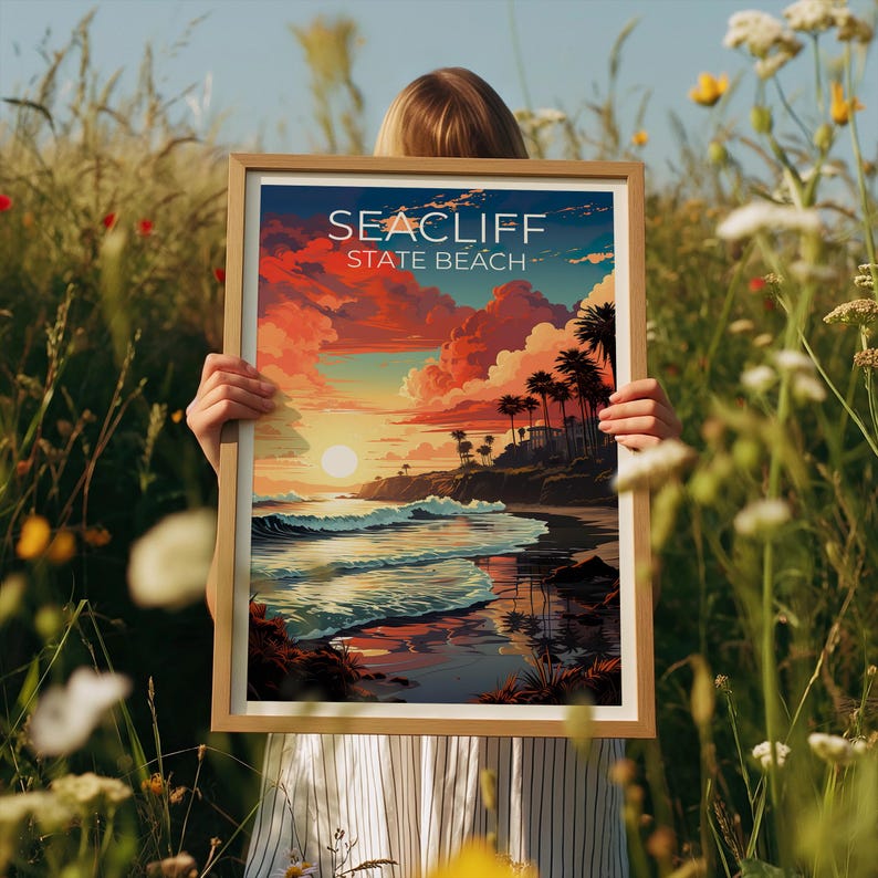 Seacliff State Beach Travel Print California Poster Coastal Wall Art Santa Cruz Illustration Landscape Poster Home Decor Birthday Gift