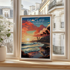 Seacliff State Beach Travel Print California Poster Coastal Wall Art Santa Cruz Illustration Landscape Poster Home Decor Birthday Gift
