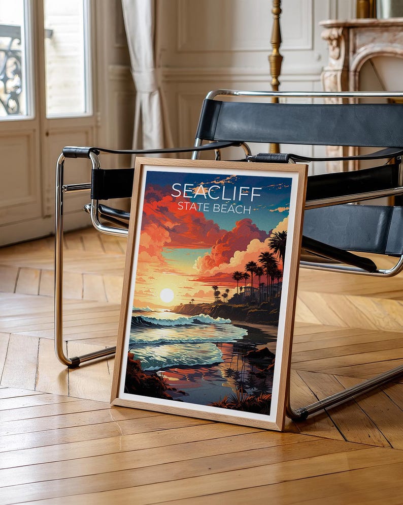 Seacliff State Beach Travel Print California Poster Coastal Wall Art Santa Cruz Illustration Landscape Poster Home Decor Birthday Gift