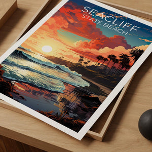 Seacliff State Beach Travel Print California Poster Coastal Wall Art Santa Cruz Illustration Landscape Poster Home Decor Birthday Gift