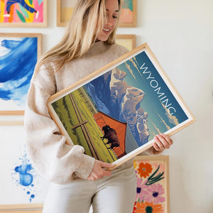 Wyoming Travel Print, Grand Teton Poster, Bison Wall Art, Wildlife Illustration, Wyoming Poster, Home Decor, Birthday Gift