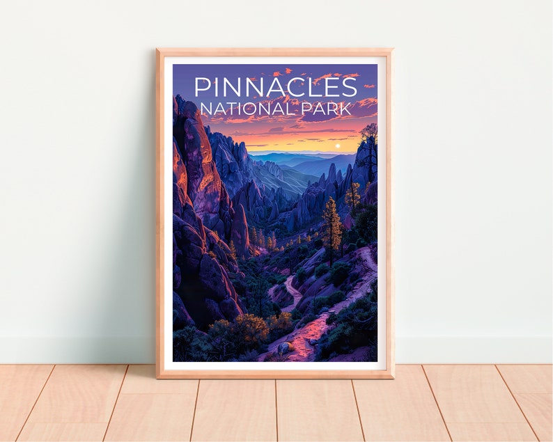 Affiche du parc national des Pinnacles, impression des Pinnacles, affiche de Californie, impression de Californie, affiche de voyage des Pinnacles, art de Californie, art des Pinnacles