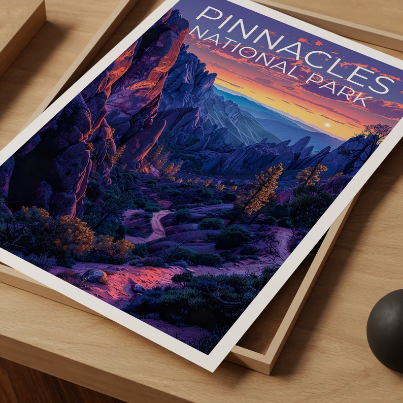 Affiche du parc national des Pinnacles, impression des Pinnacles, affiche de Californie, impression de Californie, affiche de voyage des Pinnacles, art de Californie, art des Pinnacles