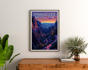 Affiche du parc national des Pinnacles, impression des Pinnacles, affiche de Californie, impression de Californie, affiche de voyage des Pinnacles, art de Californie, art des Pinnacles