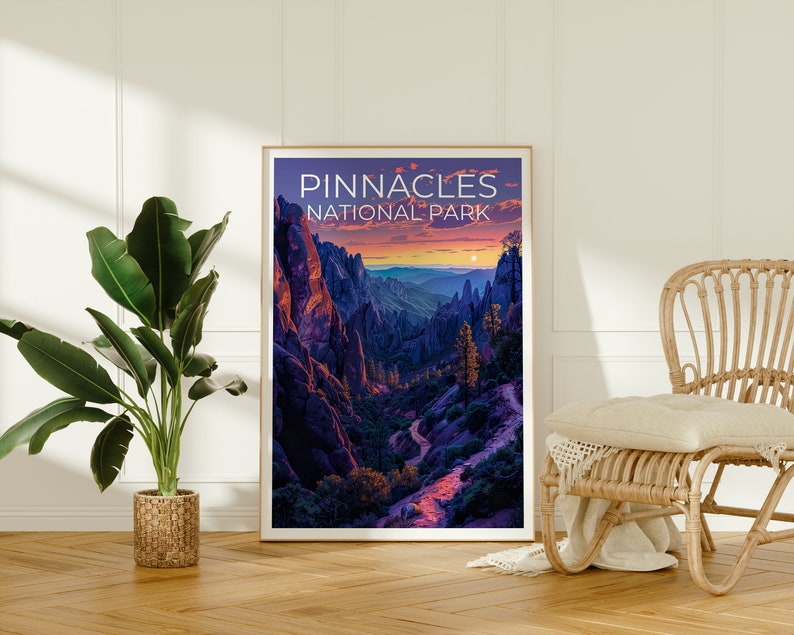 Affiche du parc national des Pinnacles, impression des Pinnacles, affiche de Californie, impression de Californie, affiche de voyage des Pinnacles, art de Californie, art des Pinnacles