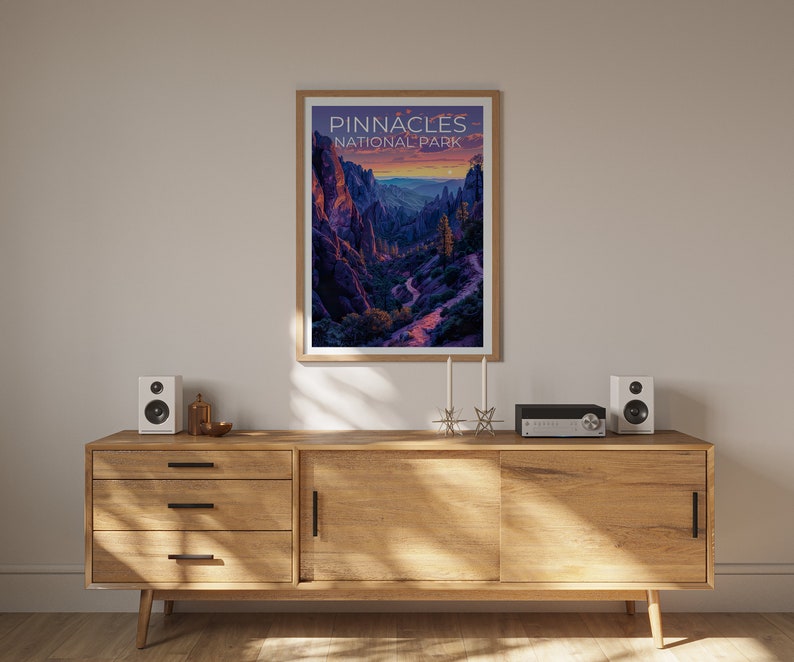 Affiche du parc national des Pinnacles, impression des Pinnacles, affiche de Californie, impression de Californie, affiche de voyage des Pinnacles, art de Californie, art des Pinnacles
