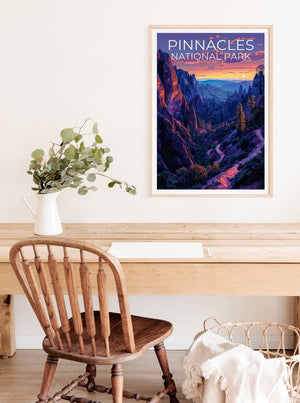 Affiche du parc national des Pinnacles, impression des Pinnacles, affiche de Californie, impression de Californie, affiche de voyage des Pinnacles, art de Californie, art des Pinnacles