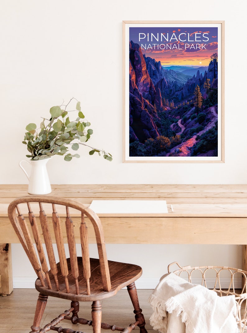 Affiche du parc national des Pinnacles, impression des Pinnacles, affiche de Californie, impression de Californie, affiche de voyage des Pinnacles, art de Californie, art des Pinnacles