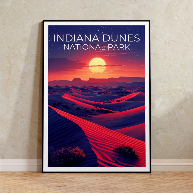 Affiche du parc national des dunes d'Indiana, impression des dunes d'Indiana, affiche de l'Indiana, impression de l'Indiana, affiche de voyage des dunes d'Indiana, affiche des dunes
