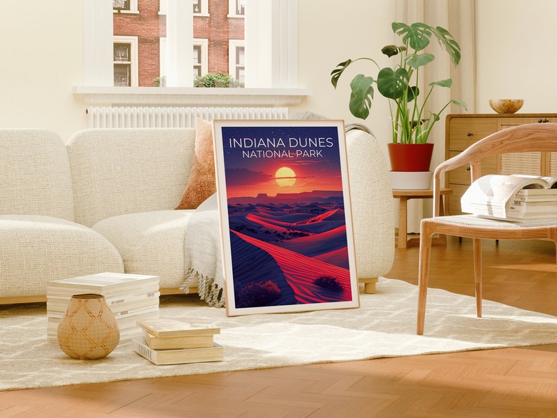 Affiche du parc national des dunes d'Indiana, impression des dunes d'Indiana, affiche de l'Indiana, impression de l'Indiana, affiche de voyage des dunes d'Indiana, affiche des dunes