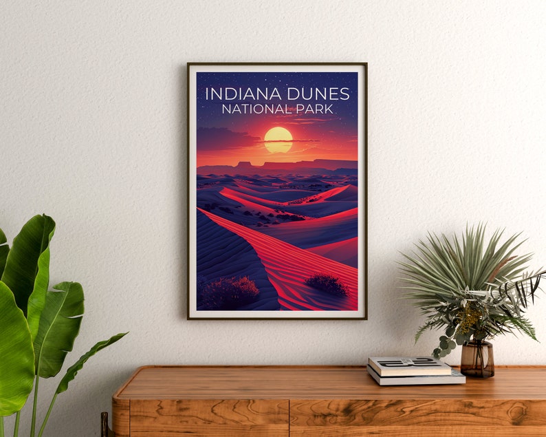Affiche du parc national des dunes d'Indiana, impression des dunes d'Indiana, affiche de l'Indiana, impression de l'Indiana, affiche de voyage des dunes d'Indiana, affiche des dunes