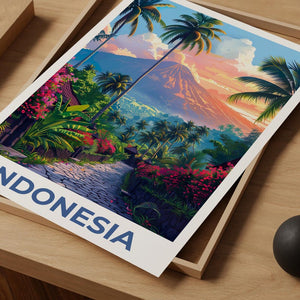 Bali Poster, Indonesia Travel Print, Tropical Island Art, Mountains Illustration, Scenic Wall Art, Home Decor, Birthday Gift