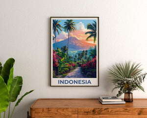 Bali Poster, Indonesia Travel Print, Tropical Island Art, Mountains Illustration, Scenic Wall Art, Home Decor, Birthday Gift