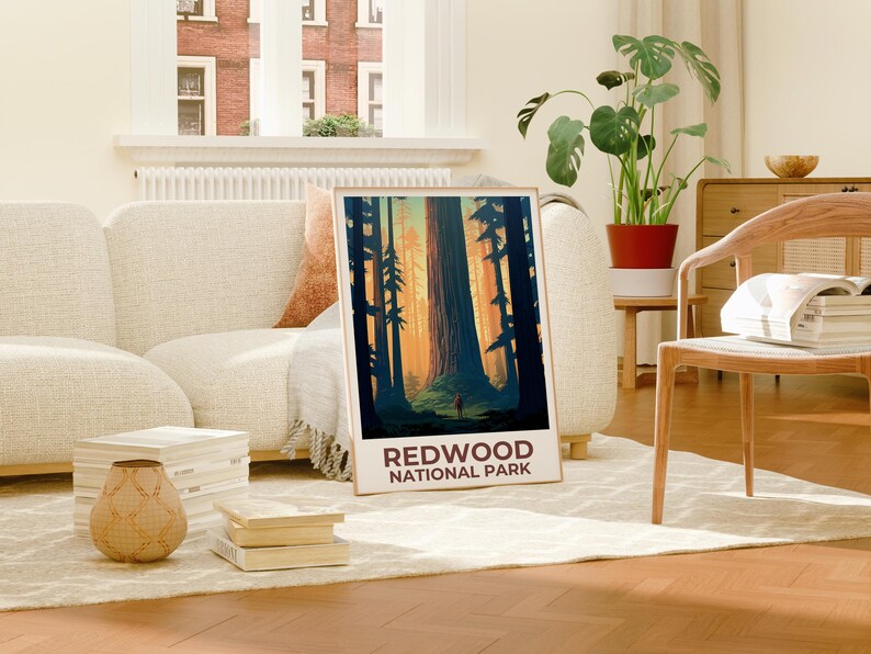 Redwood National Park Print, California Poster, Forest Art,  Redwood Illustration, Scenic Poster, Adventure Gift, Home Decor, Birthday Gift