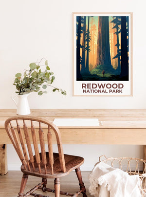 Redwood National Park Print, California Poster, Forest Art,  Redwood Illustration, Scenic Poster, Adventure Gift, Home Decor, Birthday Gift