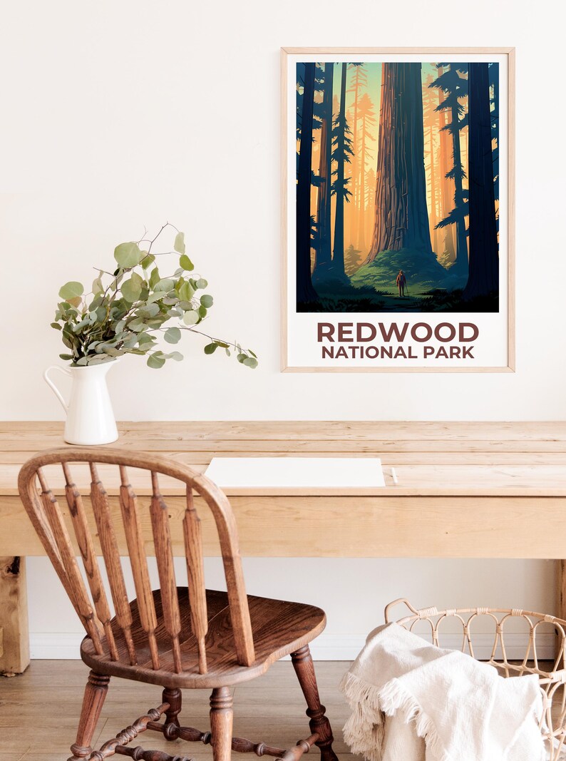 Redwood National Park Print, California Poster, Forest Art,  Redwood Illustration, Scenic Poster, Adventure Gift, Home Decor, Birthday Gift