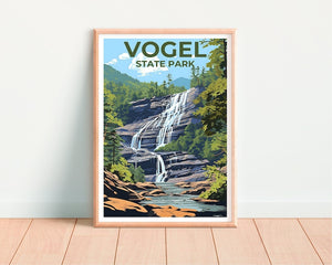Affiche de voyage du parc d'État de Vogel, art mural de Géorgie, impression de Géorgie, affiche du parc d'État de Vogel, affiche de cascade, affiche de nature, art de Vogel