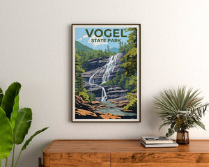 Affiche de voyage du parc d'État de Vogel, art mural de Géorgie, impression de Géorgie, affiche du parc d'État de Vogel, affiche de cascade, affiche de nature, art de Vogel