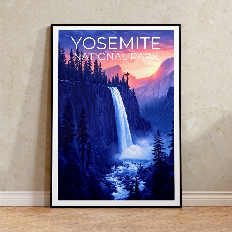 Affiche du parc national de Yosemite, impression de Yosemite, affiche de Californie, impression de Californie, affiche de voyage de Yosemite, art de la montagne, art de Yosemite