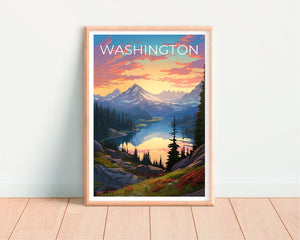 Washington Reiseposter, Bergwandkunst, Bergdruck, Washington Poster, Washington State Poster, Washington State Print