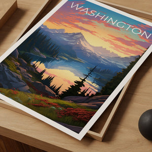 Washington Reiseposter, Bergwandkunst, Bergdruck, Washington Poster, Washington State Poster, Washington State Print