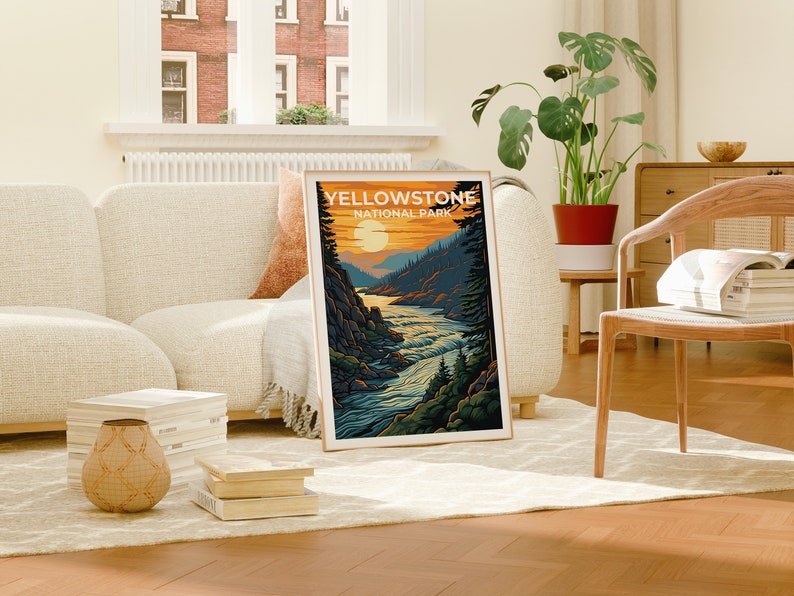 Affiche de voyage de Yellowstone, art mural du Wyoming, impression du Wyoming, affiche de Yellowstone, affiche de la rivière Yellowstone, affiche de la nature, Yellowstone Ar