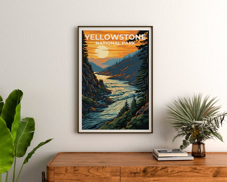 Affiche de voyage de Yellowstone, art mural du Wyoming, impression du Wyoming, affiche de Yellowstone, affiche de la rivière Yellowstone, affiche de la nature, Yellowstone Ar