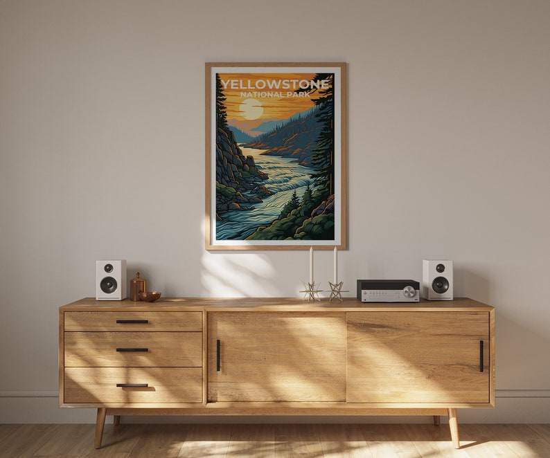 Affiche de voyage de Yellowstone, art mural du Wyoming, impression du Wyoming, affiche de Yellowstone, affiche de la rivière Yellowstone, affiche de la nature, Yellowstone Ar