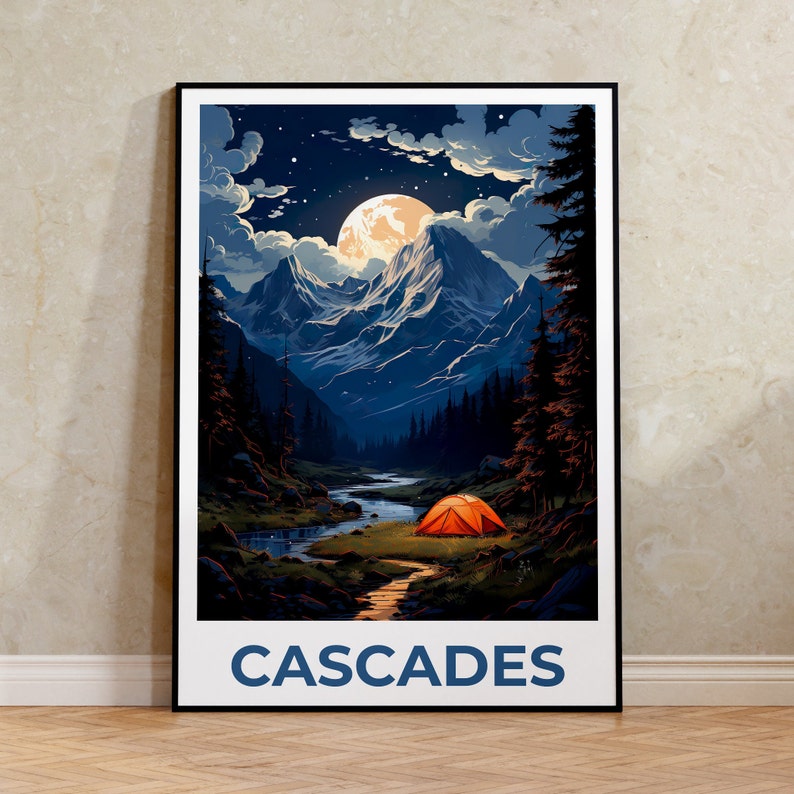 Affiche de voyage Cascades, Art mural de montagne, Impression de montagne, Affiche Cascades, Affiche de montagne, Affiche nature, Art Cascades