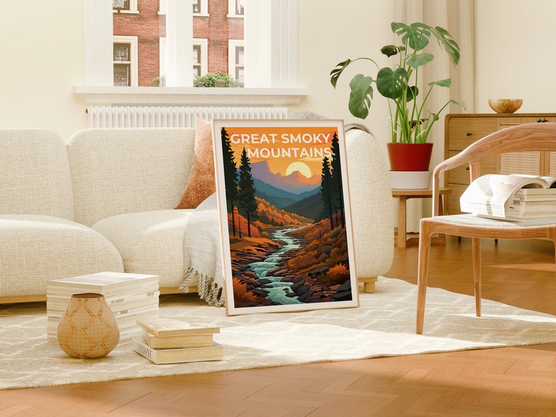 Affiche de voyage des Great Smoky Mountains, art mural des Smoky Mountains, impression des Smoky Mountains, impression de montagne, affiche du parc national