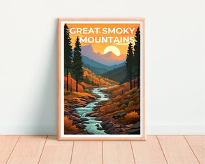 Affiche de voyage des Great Smoky Mountains, art mural des Smoky Mountains, impression des Smoky Mountains, impression de montagne, affiche du parc national