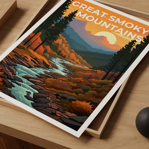 Affiche de voyage des Great Smoky Mountains, art mural des Smoky Mountains, impression des Smoky Mountains, impression de montagne, affiche du parc national