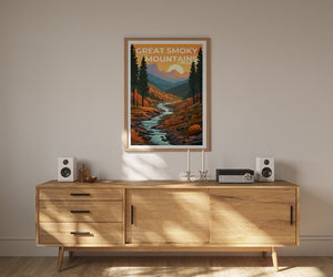 Affiche de voyage des Great Smoky Mountains, art mural des Smoky Mountains, impression des Smoky Mountains, impression de montagne, affiche du parc national