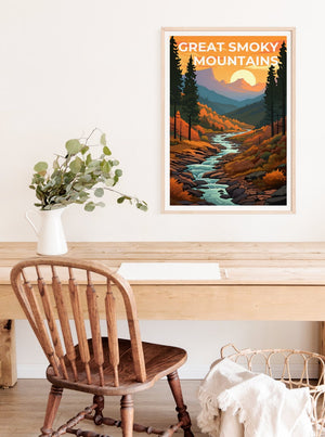 Affiche de voyage des Great Smoky Mountains, art mural des Smoky Mountains, impression des Smoky Mountains, impression de montagne, affiche du parc national