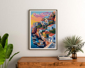 Kalymnos Travel Print, Greece Poster, Aegean Sea Wall Art, Greek Illustration, Kalymnos Poster, Home Decor, Birthday Gift