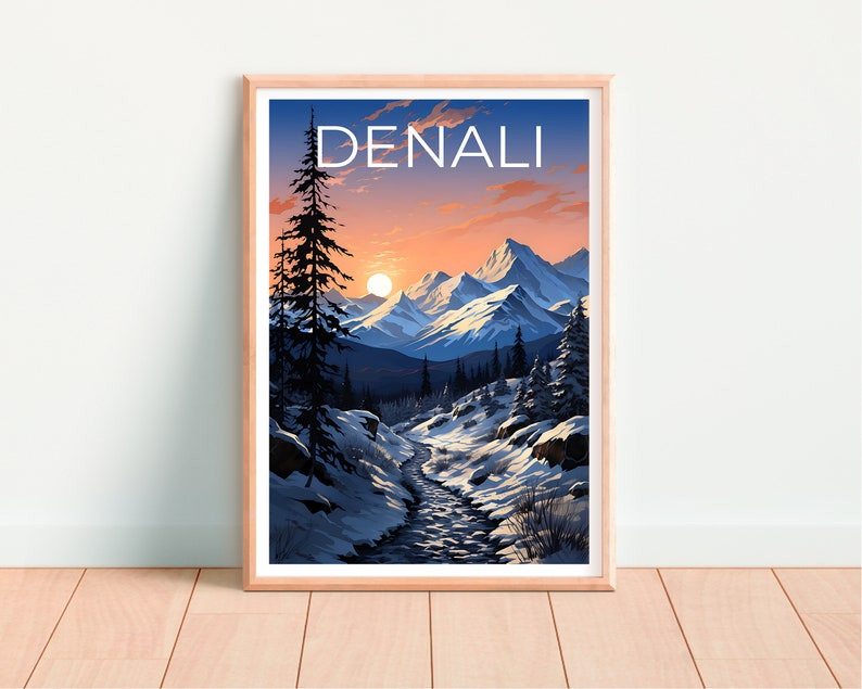 Affiche de voyage Denali, art mural de l'Alaska, impression de l'Alaska, affiche Denali, affiche de l'Alaska, impression Denali, art Denali