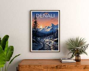 Affiche de voyage Denali, art mural de l'Alaska, impression de l'Alaska, affiche Denali, affiche de l'Alaska, impression Denali, art Denali
