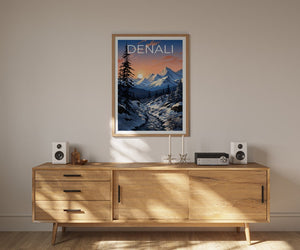 Affiche de voyage Denali, art mural de l'Alaska, impression de l'Alaska, affiche Denali, affiche de l'Alaska, impression Denali, art Denali