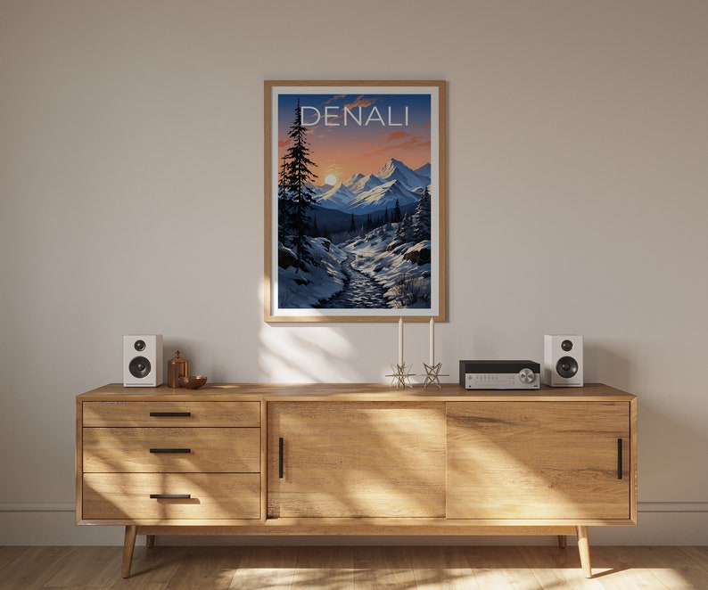 Affiche de voyage Denali, art mural de l'Alaska, impression de l'Alaska, affiche Denali, affiche de l'Alaska, impression Denali, art Denali